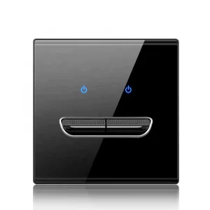 Chinese Factory 2 Gang Toggle Light Switches with Black Glass Panel and 1 Smile Buttons Switch for Home Wall Switches & Sockets