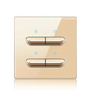 Chinese Factory 4 Gang Toggle Wall Glass Switches with Golden Glass Panel and 4 Smile Buttons Switch for Switches & Sockets