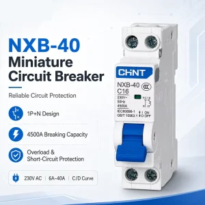 Chint NXB-40 Miniature Circuit Breaker 1P+N 6A 10A 16A 20A 25A 32A 40A Curve C D MCB