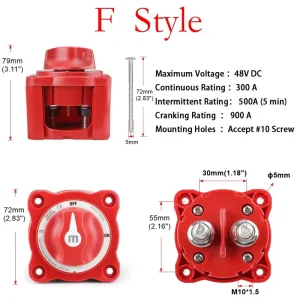 Copper Car Auto Camper RV Marine Boat 12V-48V 100A-300A Single Circuit on off Battery Selector Isolator Disconnect Switch
