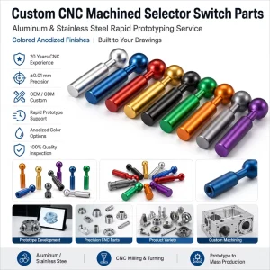 Custom 6061 Aluminum CNC Turned Selector Switch Knobs Color Anodized Rapid Prototyping for Industrial Control Panel Hardware OEM