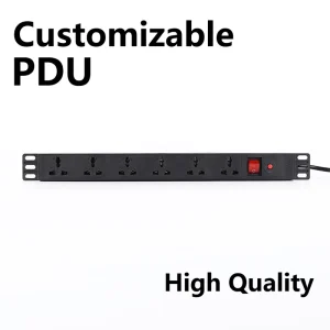 Customized 1U Black Plastic Housing 6 Port Universal Rack PDU with Switch and Overload Protection Power Distribution Equipment