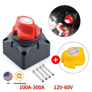 DC 12V-60V 100A-300A 2-Pole 50/60Hz Car RV Boat Marine Battery Selector Isolator Disconnect Switch Rotary Cut Circuit