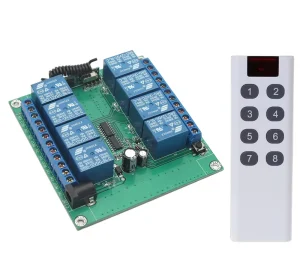 DC 12V Wireless 8 Channel Wireless Remote Control Switch and Transmitter Remote Control Learning Code for Home Automation