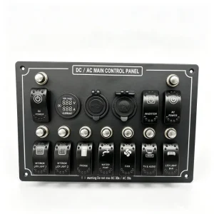 DC AC Marine Rocker Switch Panel Aluminum Control Panel with Volt-Amp Meter USB Charger & Power Socket for RV Yacht