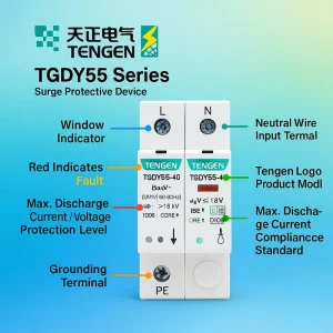 DC AC SPD Surge Protector Device lightning 20kA 40kA T1 T2 1P 2P 3P 4P 500V 600V 800V 1000V 1200V 385V 220V for PV Solar System