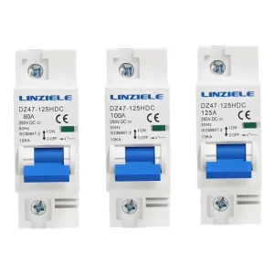 DC Circuit Breaker 1Pole 125A 100A 80A 250V MCB DZ47-125DC 1P CE Certification IP20 Protection 10kA Breaking Capacity