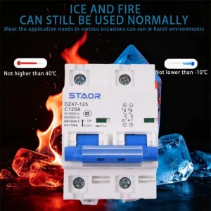 DC MCB 1000V 125A Miniature Circuit Breaker DZ47 125 10kA Type C PA66 Solar PV System Battery Storage DIN Rail Mounting CE