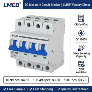 DC Miniature Circuit Breaker 4P 16A 32A 63A 100A AC/DC Leakage Protection MCB for Distribution Box Use