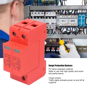DC Surge Protector 1.5KV 20KA 2P PV Lightning Protection Device with Quick Response & Fault Indicator 35mm DIN Rail Mount