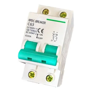 DC1000V Miniature Circuit Breaker (MCB) 2P 63A Li PA66 Copper 4.5kA Breaking Capacity for Power Generation New Energy Control