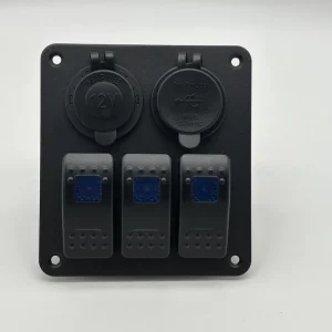 DC12V/24V Aluminum Rocker Switch Panel 3/6 Gang with USB Socket Voltage Meter Power Socket for Marine Truck Off-Road Vehicle