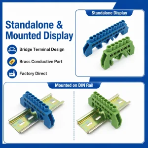 DIN Rail Busbar Terminal Block with Snap-On Mounting Blue and Green Multi-Pole Options