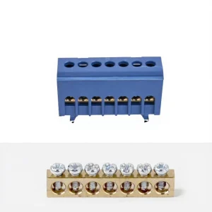 DIN-rail Neutral & Earth Bar Protective Type 7-Pole 7-Hole Screw Terminal Block 20A Brass 10mm Conductor Blue