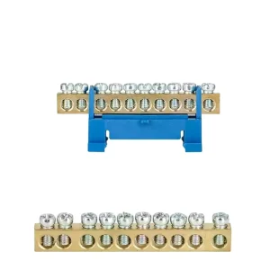 DIN-rail Neutral and Earth Bar Screw Terminal Block 20A Power Distribution Brass 10MM Conductor 10-Pole