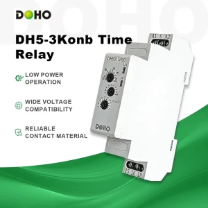 DOHO DH5-3Konb Series Miniature Low Power Multi-Function Timer Relay 10A/15A 24V/110V/240V AC/DC Modular Screw Terminal Silver