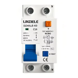 DZ-40 RCBO Residual Current Circuit Breaker 1P+N Type C D 6-63A 30mA Copper 6kA Breaking Capacity IP20 Protection