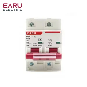 DZ47 2 Pole 80A 100A 125A C Type Miniature Circuit Breaker MCB 35mm Din Rail Mount Breaking Capacity 6kA