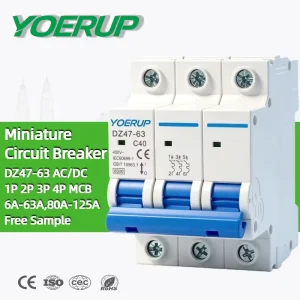 DZ47 63 3P 3 Pole DC MCB Breakers 6A 10A 16A 20A 25A 32A 40A 50A 63A 6KA 500V 1000V PV Solar DC Miniature Circuit Breaker