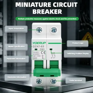 DZ47 63 Solar DC MCB 2P Double Pole 1P 1A 2A 3A 4A 6A 10A 16A 20A 25A 32A 40A 50A 63A DC Miniature Circuit Breakers