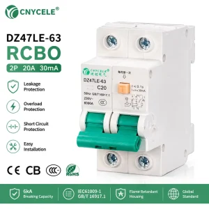 DZ47LE 63 1P+N 6A 63A 30mA 6KA 230V RCBO AC MCB RCCB ELCB Earth Leakage Circuit Breaker C Curve Overload Short Protection