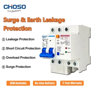 DZ47LE 63 C63 2P RCBO+SPD 6kA Lightning & Leakage Protection 30mA 230V Plastic Industrial Residual Current Circuit Breaker