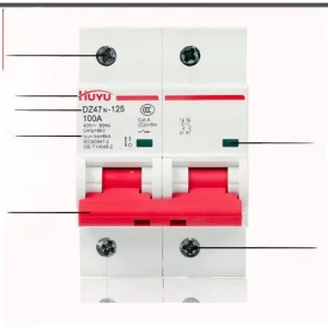 DZ47N-125 2P C Curve Miniature Circuit Breaker 63-125A 230V AC 10kA Breaking Capacity DIN Rail Air Switch MCB