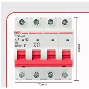 DZ47N-63 4P C Curve Miniature Circuit Breaker 1-63A 400V 6kA Breaking Capacity DIN Rail Air Switch MCB