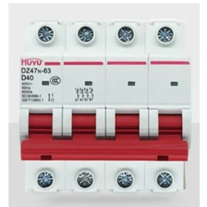 DZ47N-63 4P D Curve Miniature Circuit Breaker 1-63A 400V AC 6kA Breaking Capacity DIN Rail Air Switch MCB