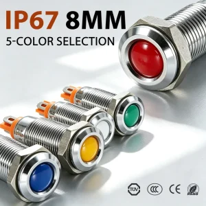 Diameter 8mm Metal LED High-light Indicator Lights 24V/220V IP67 2pin Chromium-plated Brass Waterproof Stop Tail Without Cable