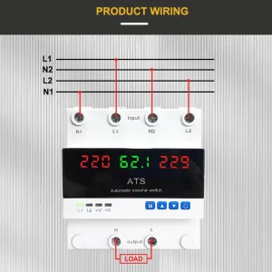 Din Rail ATS Solar and Generator Change Over Switch Current Voltage Adjustable Two Pole 220v Automatic Transfer