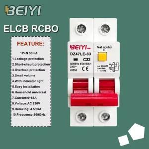 Din Rail Miniature Circuit Breaker DZ47LE-63 2P C Curve 30mA AC 230V 4.5kA 32A 40A 63A ELCB RCCB RCBO RCD
