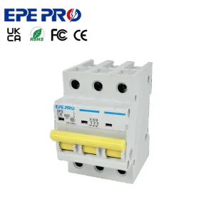 Din Rail Mount Miniature Circuit Breaker AC MCB 3P BKS Yellow 230V 400V 50 60 Hz Industrial Made of Durable Copper