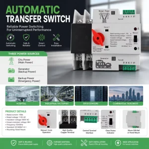 Din Rail Mounted Automatic Transfer Switch ATS Dual Power Changeover Switch for Generator and Municipal Power Switching Control