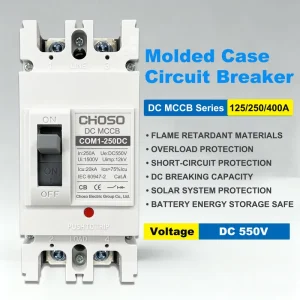 Domestique 550V/1000V DC 2P Moulded Case Circuit Breaker (MCCB) 125A/250A/400A Thermal-Magnetic 20kA 12kV CE CB Certified