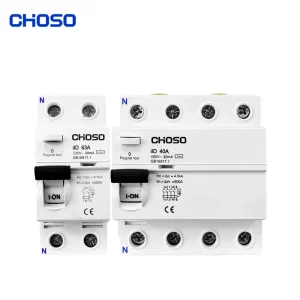 Domestique CHOSO ID 2P4P 32A40A63A RCBO 230V400V 30mA 4.5kA PA66 CE Miniature Circuit Breaker DIN Rail Mounting BCD Curve C LI