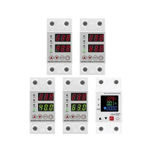 Dual Display Single Phase DIN Rail 40A 63A Adjustable Digital Over Voltage Relay Protective Device Limit Current Protection