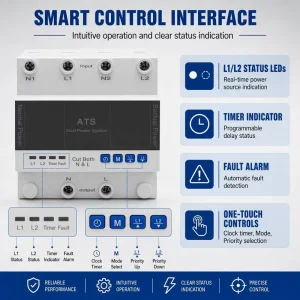 Dual Power ATS Automatic Transfer Switch 2P 63A 220V MCU Control for Generator Solar Industrial Backup Power Cut Both N L CE CCC