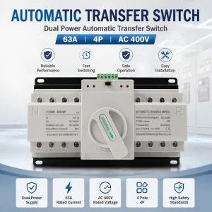 Dual Power Automatic Transfer Switch 63A AC220V Fast Switching ATS Change Over Switch With Overload Protection