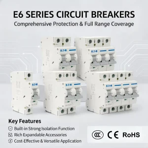 E6 Series E6-32/1/C 32A 1P 230V 6kA C Curve CE UL CCC ISO Miniature Circuit Breaker MCB for Home Air Conditioning Systems