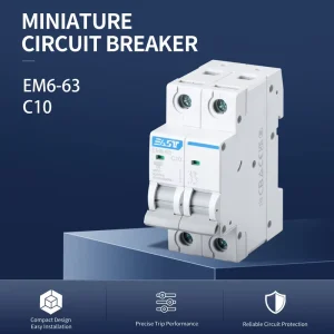 EAST 2P C10 10A MCB Miniature Circuit Breaker 6kA AC230/400V C-Curve Din Rail Home Commercial EM6-63 C10