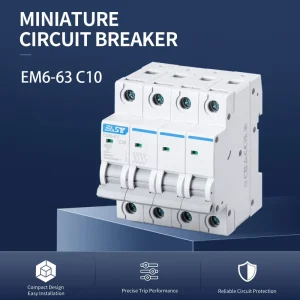 EAST 4P C10 10A MCB Miniature Circuit Breaker 6kA AC230/400V C-Curve DIN Rail Home Commercial EM6-63 C10