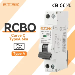 ETEK RCBO 16A Curve C Residual Automatic Circuit Breaker DPN Miniature 30mA Current Leakage Protection 220 240V 50 60Hz Copper