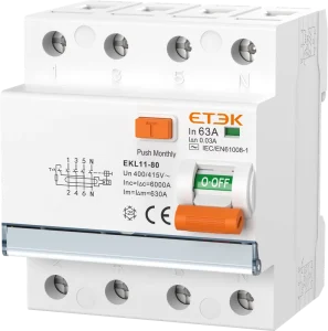 ETEK RCCB Type AC RCCB Residual Current Circuit Breaker Device 10KA 1P+N 3P+N 1 63A 30mA Type AC EKL11 80H