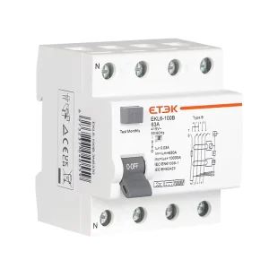 ETEK RCD Earth Leakage Circuit Breakers RCCB Type B EVSE 4P 4Poles 63A 30mA 10KA Din Rail 220V EKL6-100B