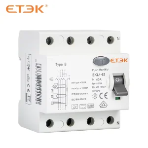 ETEK RCD Type B ELCD AC Earth Leakage Circuit Breakers RCCB 10KA 3P+N 40A 30mA for Leakage protection