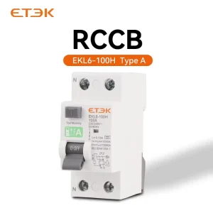 ETEK Type 10KA RCCB 30mA Residual Current Circuit Breaker 1P+N 25 100A 10KA 230V 50 60Hz B C D Curve EKL6 100H