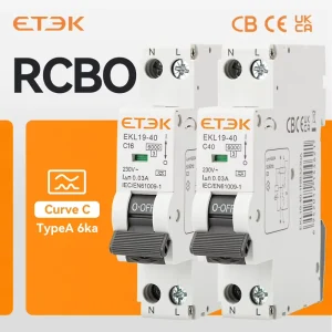 ETEK Type a RCBO 16A 40A Curve C Residual Circuit Breaker DPN Miniature 30mA Current Leakage Protection 220 240V 50 60Hz EKL19