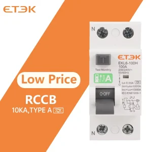 ETEK Type a Residual Current Circuit Breaker for Civil House 30mA 100mA 300mA RCCB 100A 2P EKL6-100H