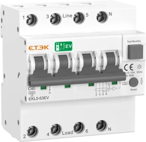 EV RCBO Type 30mA DC6mA Curve C Residual Circuit Breaker 10KA Copper 2P+N 3P+N EKL5 63EV Current Leakage Protection
